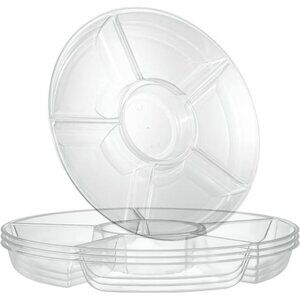 PLASTICPRO 6 Sectional Round Plastic Serving Tray/Platters Clear Pack of 2
